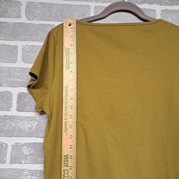 Madewell Womens Ribbed Henley High-Crop Tee Mustard‎ color Size Large - Picture 6 of 9